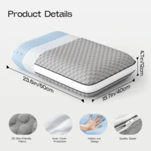 1个记忆棉凉感枕 - 面包形矫形颈枕，标准尺寸，可拆卸可水洗，缓解颈部疼痛 - 灰色 - 查看 2