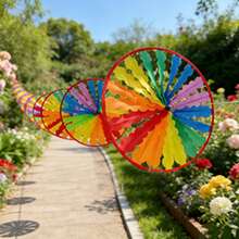 1 Conjunto Corda de Moinho de Vento Arco-Íris, Decoração de Quintal Externo Girador de Vento, Moinho de Vento de Tecido, Prop de Atmosfera de Festa Catavento, Adequado para Casamento, Decoração de Festa Externa (10m Fio de Aço + 8 Moinhos de Vento) - multicolorido - Visão 4