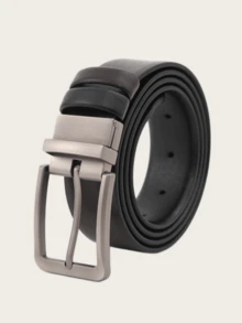 1 pieza Cinturón de cuero reversible con hebilla giratoria para hombres - Negro - Ver 5