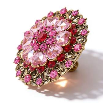 Spilla vintage con cuore rosa e cristalli - Spilla floreale in bronzo, perfetta per abiti, cappotti e sciarpe | Un regalo elegante per lei.