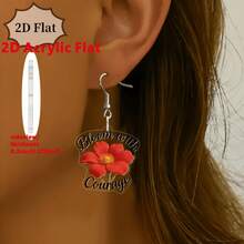 Red Hibiscus 2D Acrylic Earrings – "Bloom Where You Are Planted" Inspirational Dangle Earrings For Women, Girls & Flower Lovers, Perfect For Summer & Everyday Wear - Multicolor - View 9