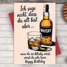 1 pieza Tarjeta de felicitación de cumpleaños divertida de whisky alemán con sobre rojo, ilustración de botella y vaso de whisky, perfecta para amantes del whisky y amigos - Ver 8