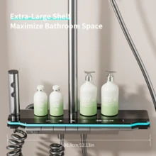 Juego de ducha de lujo con pantalla digital LED | Cabezal de ducha de lluvia grande de 12 pulgadas, control de teclas de piano montado en la pared, cabezal de ducha de mano, estructura de aleación de aluminio | Equipo de baño moderno y ducha al aire libre - Gris Oscuro - Ver 8
