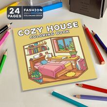 GDTME 1 本，2025 新版成人减压涂色书，以舒适的房屋为主题，7.9 * 7.9 英寸，24 页，单面印刷，图案精美，线条清晰，适合作为生日、复活节、父亲节和其他节日派对礼物，放松的好方法，母亲节，妈妈的礼物，返校，学校用品 - 彩色 - 查看 10