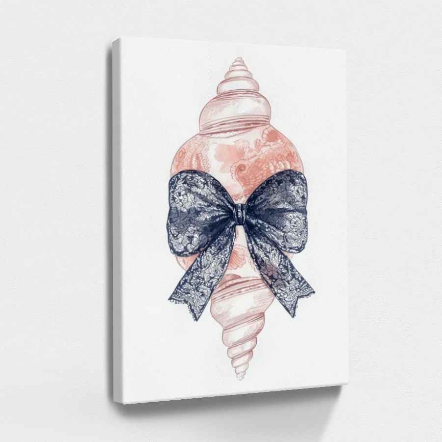 1 pza Arte de pared de verano azul, decoración de playa, cuadro de lienzo con marco, póster vintage, concha, lazo de encaje, azul y blanco - Botánico, acuarela, estilo suave y soñador, regalo ideal, decoración para sala, dormitorio u oficina, incluye herrajes - Vertical - Lienzo enmarcado - Ver 1