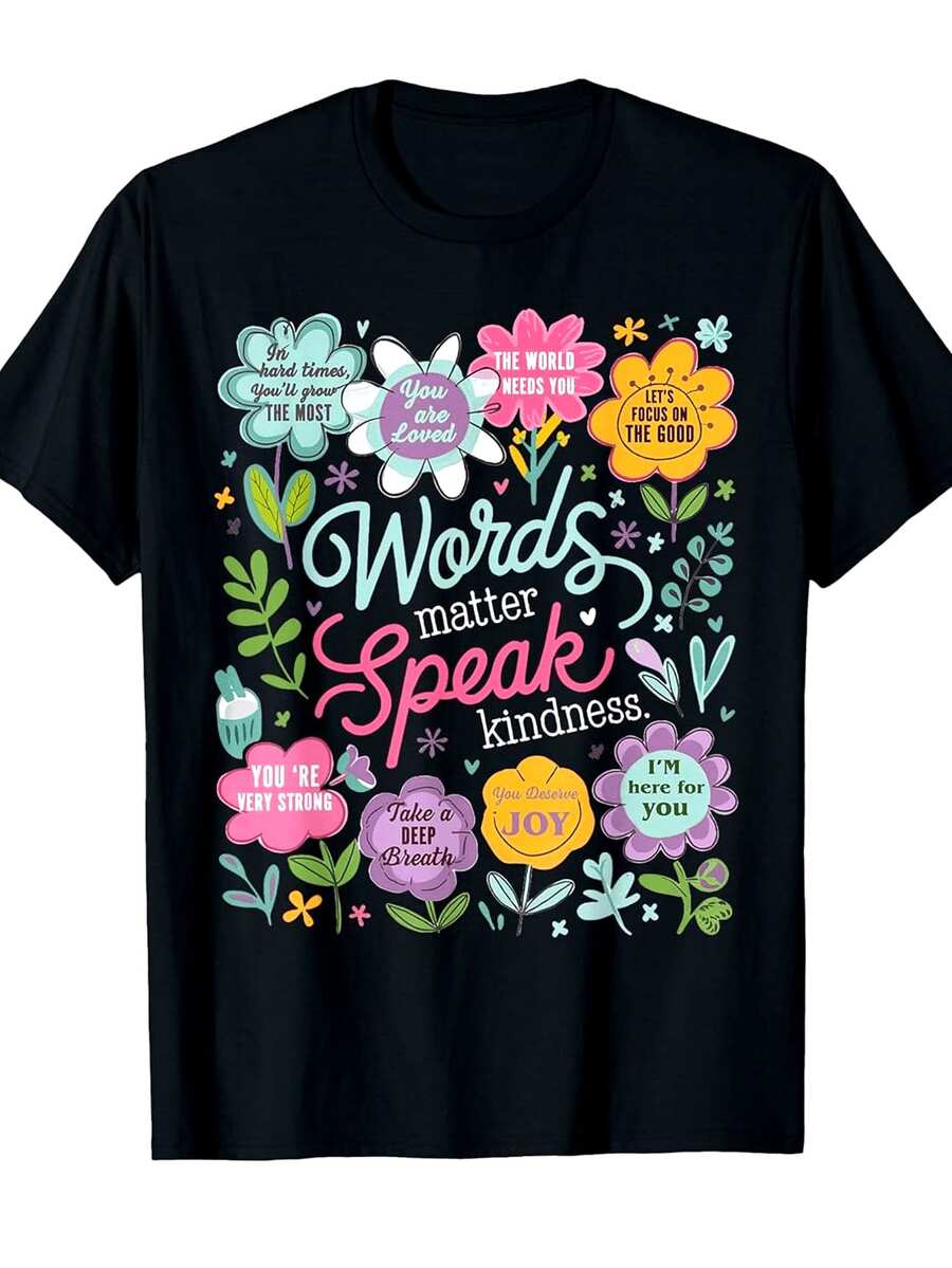 Un t-shirt inspirant pour homme et femme, orné du motif << Répandre la bienveillance ». Il arbore des affirmations positives, des motifs floraux et des mots réconfortants, agrémentés de phrases encourageantes. Ce t-shirt à manches courtes et col rond, à la coupe décontractée, est idéal au quotidien, confortable en toute saison et constitue un cadeau parfait pour les anniversaires, Noël et la fête des Mères. Disponible dans des coloris doux (rose, bleu, jaune, vert, violet). - Noir - Voir 1