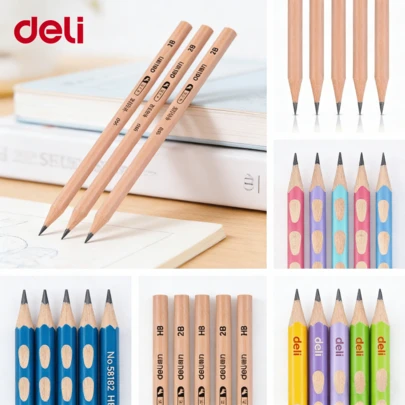  Deli Hole Pencils Barrel Pack Pastel Mixed Colors Premium 2B HB Blackness Writing Pencils For Students Correct Grip Posture Smooth Writing School Office Stationery Kids Drawing Sketching Exam Essential Art Supplies