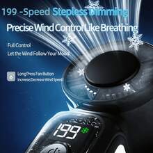 W&O 2026 New Handheld Fan,Portable Fan,3-In-1  Neck Fan,With A Makeup Mirror,5000mAh Battery 13H Long Lasting, LED Flashlight & SOS Emergency Light, 199 Adjustable Speeds, Type-C Rechargeable Ultra Quiet Mini Fan For Camping, Outdoor, Travel, Office, Dorm, Truck & Perfect Summer Gift - 黑色 - 查看 7