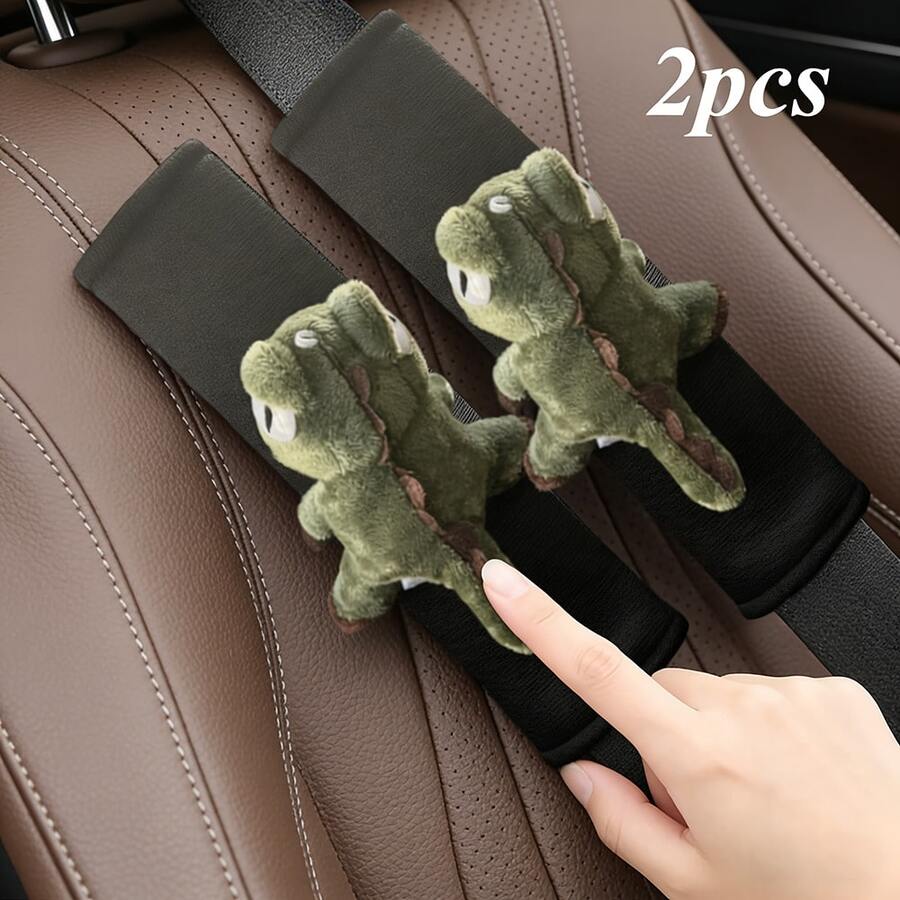 Protège-épaules de ceinture de de voiture mignon en forme de dinosaure, décoration de voiture en peluche personnalisée adorable et douce - A - Voir 1