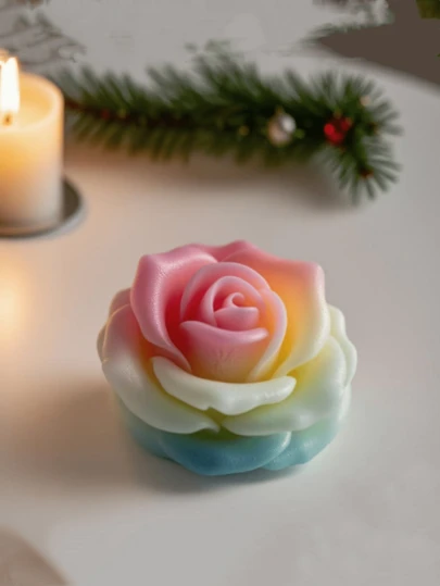 1个新款玫瑰花形硅胶蜡烛模具，DIY玫瑰花形香薰石，石膏装饰，礼品，研磨工具