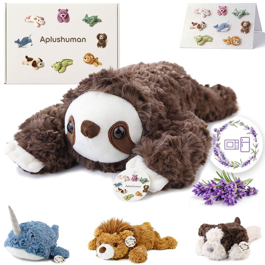 KOWSi Microwavable Heating Pad Narwhal Lion Sloth Golden Retriever Plush - Weighted Stuffed Animal Toy With Tourmaline Beads & Lavender - 1.8 Lb For Long Lasting Cozy Warmth - Includes Gift Box & Greeting Card