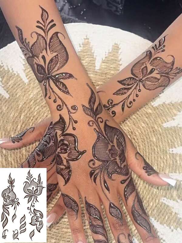 1 Piece Of Y2k Fashion Floral Decorative Temporary Tattoo For Hands, Waterproof, Sweatproof, Washable, Suitable For Girls, Can Last 3-7 Days