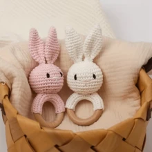 1pc Crochet Rabbit Rattle, Cute Rabbit Grab Doll, Wooden Hand Rattle, Rattle Doll Gift Box, Birthday Gift, Handmade Crochet Animal Rattle, Knitted Cartoon Plush Doll, Soothing Chewable Doll - Multicolor - View 7