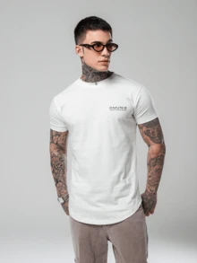 Dmuniz Longline T-Shirt 100% Cotton Short Sleeve Casual Streetwear New Release - 奶油色 - 查看 2