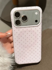 适用于 17 Pro Max、16、15、14、13、12、11 Pro Max、16、15、14 Plus 的可爱波点磁吸无线充电手机壳，奢华可爱亮面果冻色防震后盖 - 粉色 - 查看 3