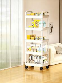 Multi-Function Rolling Storage Cart With Wheels, Plastic Woven Basket Organizer With Top Handle, Mobile Floor Standing Shelving Rack For Kitchen, Bathroom, Bedroom & Office Use - Multicolor - View 9