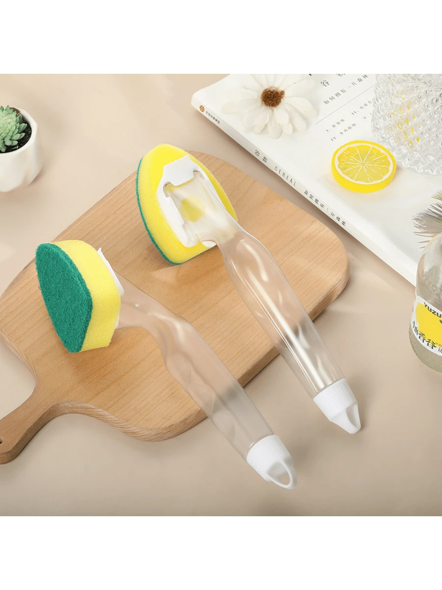 Heavy Duty Dish Scrubber, Non-Scratch Kitchen Sink Sponge, Detachable Handle Dishwashing Brush With Liquid Soap Dispenser, Strong Cleaning Scrub Brush - Multicolor - View 1