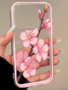 1pc Pixel Sakura Flower Branch Minimalist Soft TPU Shockproof Phone Case, Compatible With Apple 17, 16, 15, 14, 13, 12, 11 Pro Max, Air - Multicolor - View 4