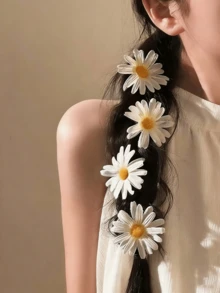 Kẹp tóc hình hoa cúc trắng, kẹp tóc hoa phong cách Y2K, phụ kiện tóc hoa dễ thương cho nữ/bé gái, đám cưới, tiệc bãi biển mùa hè, phụ kiện chụp ảnh cưới, kẹp càng cua. - trắng - Xem 2