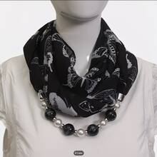 3-Ring Beaded Scarf, Chiffon Breathable Skin-Friendly Printed Scarf, Elegant And Graceful - Multicolor - View 4