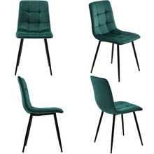 117cm Dining Table With 4 Chairs, Rectangular Dining Table, Modern Kitchen Table And Chair Set, Dark Green Velvet Dining Chair, Gold Table Legs - Green - View 2