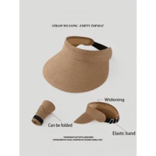 1pc Fashion Straw Sun Visors For Women Wide Brim Hats Roll-Up Foldable Summer Beach Visor Hat - 多色 4 - 查看 2