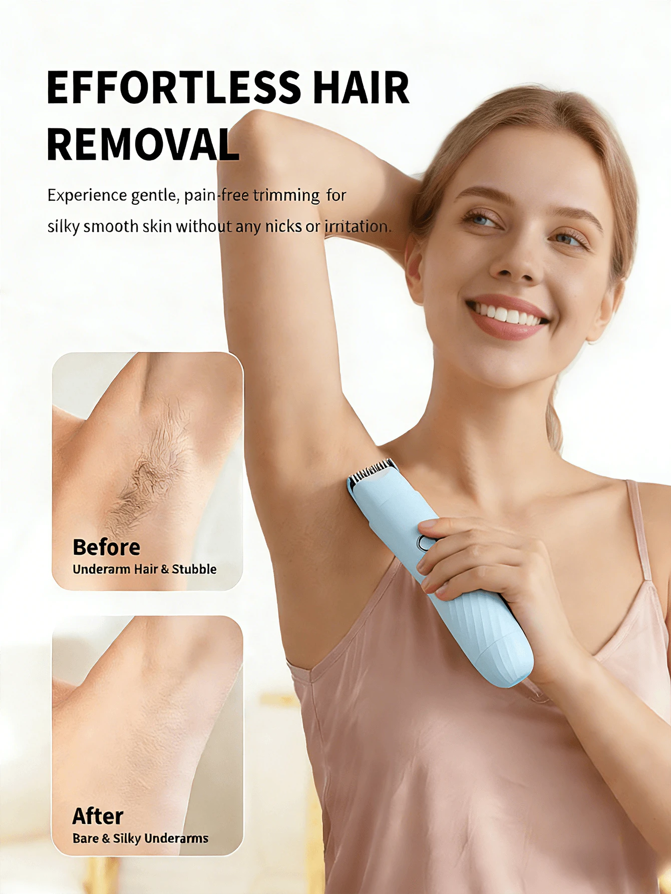 HYUNDAI Electric Body Hair Trimmer - Men's Intimate Area Trimmer - Women's Bikini Trimmer - Wet/Dry Shaver & Groomer, Replaceable Ceramic Blades, USB Charging Base, Waterproof - Baby Blue - View 1