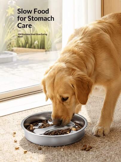 1pc Stainless Steel Large Capacity Creative Cat/Dog Food Bowl, Anti-Slip & Anti-Choke Design For Pets