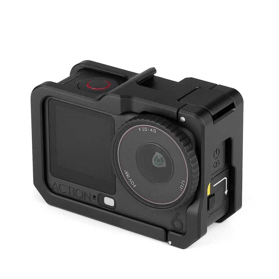 Metal Camera Cage Compatible With Action 6, Lightweight Aluminum Alloy Protective Frame With Quick Release, Cold Shoe Mount, Type C Access, Compatible With Original Magnetic Base For Vlogging And Outdoor Shooting - View 1