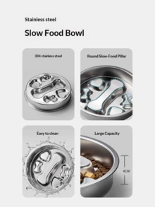 1pc Stainless Steel Large Capacity Creative Cat/Dog Food Bowl, Anti-Slip & Anti-Choke Design For Pets - Silver - View 4