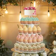 Soporte redondo de acrílico para cupcakes, torre de cupcakes para bodas, soporte de exhibición de cupcakes para mesa de postres, soporte multinivel para cupcakes de fiesta de cumpleaños - transparente - Ver 2