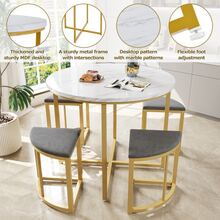 Dining Set With Four Chairs, Dining Table With MDF Top And Gold Iron Frame, Velvet Chairs, Modern And Luxurious Style, Grey - White - View 9