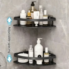 Estantería de esquina de baño de pared montada sin taladro, de múltiples capas, con adhesivo para baño, cocina y balcón, para celebrar el Día de la Madre - Plateado - Ver 7