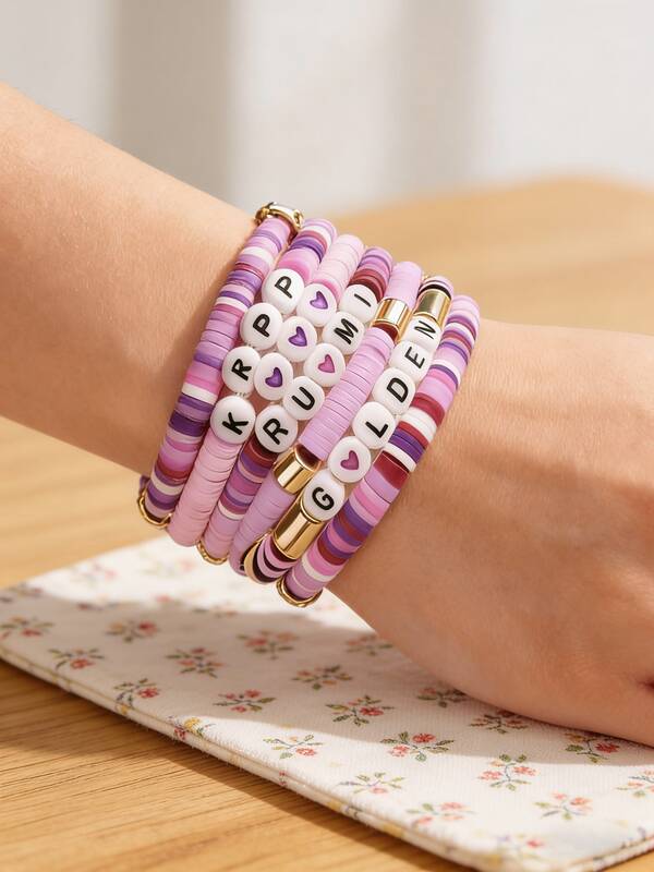 6pcs/Set Korean Bracelets, Aesthetic K-Pop Style Bracelet Accessories, Fan Birthday Gift, Perfect Gift And Fashion Cosplay Decoration (Polymer Clay May Have Slight Color Difference, Colors May Vary In Different Batches)