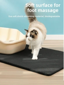 1pc EVA Cat Litter Mat, Double Layer One-Piece Single Opening Washable Litter Trapping Mat For Indoor Cat Home Use - Black - View 5