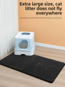 1pc EVA Cat Litter Mat, Double Layer One-Piece Single Opening Washable Litter Trapping Mat For Indoor Cat Home Use - Black - View 3