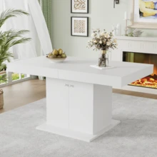 Extendable Dining Table, L 140/180 X W 80 X H 76 Cm, Dining Table With Storage, Rectangular Table, Coffee/Leisure Table, Multifunctional Space-Saving Table, Automatic Telescopic Table, White - White - View 7