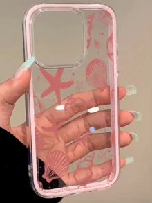 1个可爱粉色贝壳设计简约全包覆式TPU防震手机壳，兼容 17、16、15、14、13、12、11 Pro Max、Air - 彩色 - 查看 3