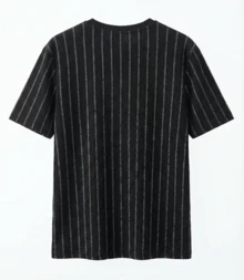 GRDR 男士竖条纹短袖T恤，圆领修身通勤夏季T恤，新款纹理山地褶皱上衣 - 黑色 - 查看 2
