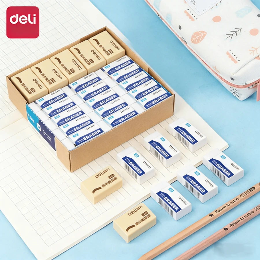 Tẩy trắng Deli, loại 2B, chất liệu PVC đặc biệt, ít vụn, dễ lau chùi không để lại cặn, không làm hỏng giấy. Đồ dùng học tập tiện lợi cho học sinh tiểu học, trung học cơ sở, nhà, văn phòng, bài tập về nhà, sử dụng hàng ngày. Chất lượng cao, không dễ gãy, không mùi, tẩy sạch vết bút chì. - Tẩy - Xem 1