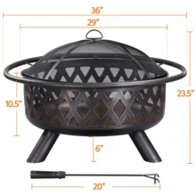 Butterslay 1PC Outdoor Iron Fire Pit With Mesh Screen Poker Rain Cover For Patio Backyard - Bronze - View 8