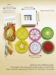 6pcs Fruit/Mushroom Cross Stitch Art Painting Coaster Set, DIY Fruit Art Coasters Suitable For Adult Beginners Craft Supplies - Cross-stitch Coasters - View 11