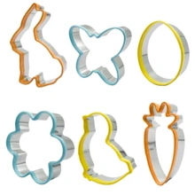 Easter Cookie Cutters Set Of 6,With Soft PVC Edge - Egg, Chick, Carrot, Rabbit, Bunny Face, Butterfly Shapes -Stainless Steel Biscuit Molds For Spring Holiday DIY Baking - Silver - View 12