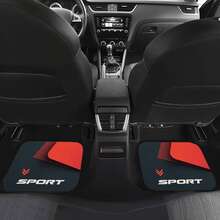 4 piezas de alfombrillas para coche estilo deportivo en negro & rojo de doble color - Hechas de material duradero, decoradas con un llamativo patrón triangular y diseño de letras "SPORT" - Multicolor - Ver 5