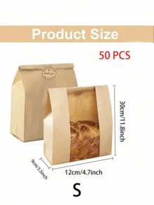 50个/25个/10个装大容量面包袋（含袋子和贴纸），透明窗口面包吐司袋，适用于自制面包，完美包装和储存烘焙产品。食品袋，适用于婚礼、生日、派对和学校用品。家庭必备烘焙袋。厨房用品礼品袋。 - 棕色 - 查看 19