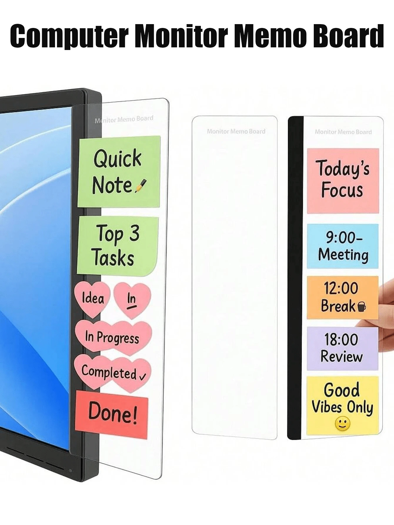 Office Desk Accessories Computer Monitor Memo Board Memo Clip Neutral Home Decor Cork Board Desktop Supplies Adhesive Sticky Note Holder Women Men Decor Essentials Cute Storage Organizer Practical Tool Aesthetic Decorative Gift - Rectangle - View 1