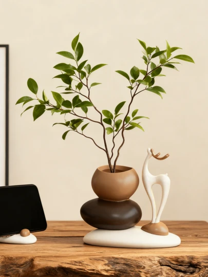 Minimalist Nordic Stacked Stone Vase: Modern Decor For Living Room, Console Table & Entryway. Sleek Geometric Vase Flower Compatibility – Elevate Your Home Aesthetic. Stylish, Versatile Accent Piece For Contemporary Interiors. Perfect For Minimalist & Scandi-Inspired Spaces