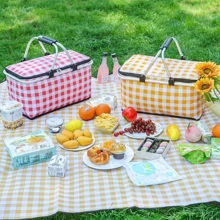 1pc Large Outdoor Picnic Basket With Leak-Proof Lining, Insulated Picnic Basket/Cooler Bag, Portable Foil-Wrapped Insulated Bag, Foldable Insulated Box With Steel Frame, Portable Outdoor Picnic Storage Basket, Suitable For Outdoor Activities, Travel, Beach, Camping. - Giỏ dã ngoại - Xem 6
