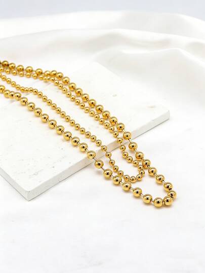 1pc Minimalist Vintage Stainless Steel 18K Gold Plated Detachable Beaded Chain Necklace, Versatile Daily Wear Accessory For Men