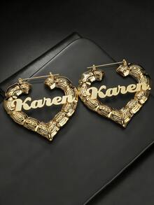 1 paire de boucles d'oreilles créoles larges de 7 cm, personnalisables avec un nom/texte, boucles d'oreilles personnalisées, boucles d'oreilles en acier inoxydable doré 18 carats à nœud de bambou - Nom rond doré - Grandes boucles d'oreilles créoles, Thanksgiving Noël - 2,76 pouces - Or mat - Voir 8